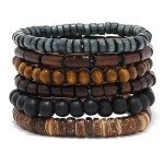 Men's Leather Wrap Wooden Beads Bracelet