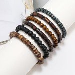 Men's Leather Wrap Wooden Beads Bracelet
