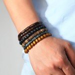 Men's Leather Wrap Wooden Beads Bracelet
