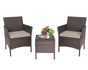 3-Piece Rattan Wicker Bistro Set with Cushions