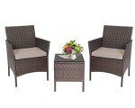 3-Piece Rattan Wicker Bistro Set with Cushions