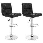 Adjustable Black PU Leather Swivel Barstools - Set of 2