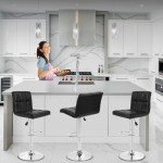 Adjustable Black PU Leather Swivel Barstools - Set of 2