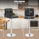 Adjustable Black PU Leather Swivel Barstools - Set of 2