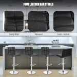 Adjustable Black PU Leather Swivel Barstools - Set of 2