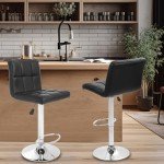 Adjustable Black PU Leather Swivel Barstools - Set of 2