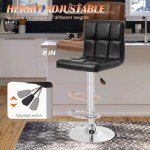 Adjustable Black PU Leather Swivel Barstools - Set of 2
