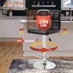 Adjustable Black PU Leather Swivel Barstools - Set of 2