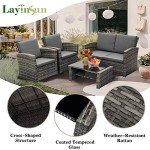 LayinSun 4-Piece Wicker Patio Conversation Set