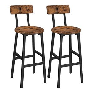 Rustic Brown Bar Stool Set - 2 Round Chairs