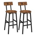 Rustic Brown Bar Stool Set - 2 Round Chairs