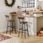 Rustic Brown Bar Stool Set - 2 Round Chairs