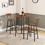 Rustic Brown Bar Stool Set - 2 Round Chairs