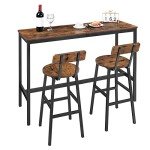 Rustic Brown Bar Stool Set - 2 Round Chairs