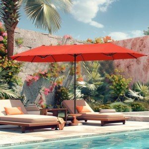 Large Double-Sided Outdoor Patio Umbrella - Orange Red
