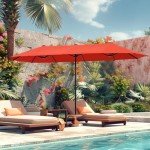 Large Double-Sided Outdoor Patio Umbrella - Orange Red