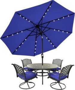 9ft Blue Patio Umbrella with 32 Solar Lights