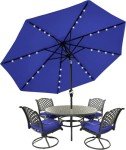 9ft Blue Patio Umbrella with 32 Solar Lights