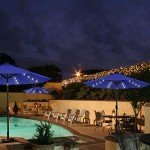 9ft Blue Patio Umbrella with 32 Solar Lights