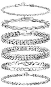6-Piece Stainless Steel Chain Bracelets Set