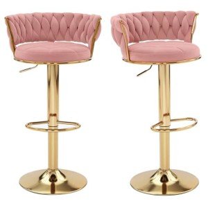 Adjustable Pink Velvet Bar Stools Set of 2