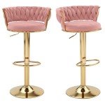 Adjustable Pink Velvet Bar Stools Set of 2