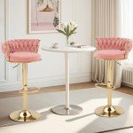 Adjustable Pink Velvet Bar Stools Set of 2