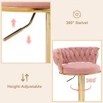 Adjustable Pink Velvet Bar Stools Set of 2