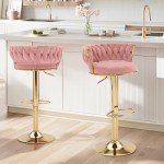 Adjustable Pink Velvet Bar Stools Set of 2