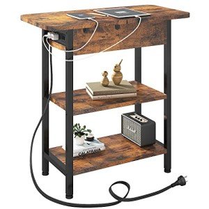Brown End Table with Charging Station and Storage