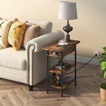 Brown End Table with Charging Station and Storage