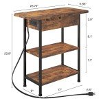 Brown End Table with Charging Station and Storage