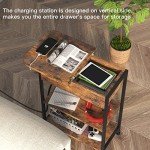 Brown End Table with Charging Station and Storage