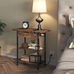 Brown End Table with Charging Station and Storage