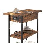 Brown End Table with Charging Station and Storage