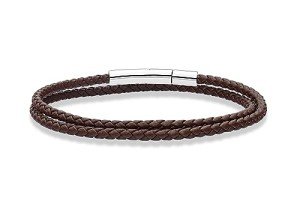Italian Double Wrap Braided Leather Bracelet - Brown