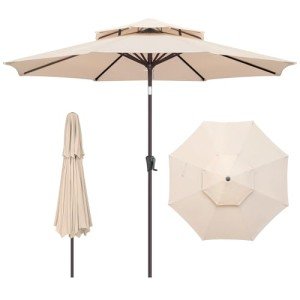 Double Top 9ft Patio Umbrella with Tilt - Beige