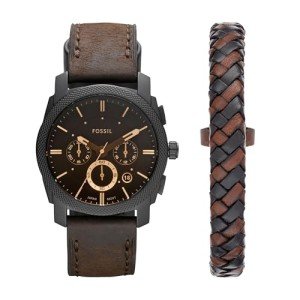Fossil Dark Brown Watch and Bracelet Box Set