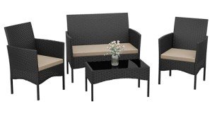 Kurapika Outdoor Wicker Rattan Conversation Set 4-Piece