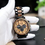 Stylish Large Men's Wood and Steel Chronograph Watch