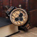 Stylish Large Men's Wood and Steel Chronograph Watch