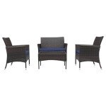 Brown/Blue 4-Piece Outdoor Sectional Patio Set