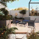 Brown/Blue 4-Piece Outdoor Sectional Patio Set