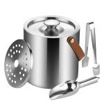 Stylish Stainless Steel Insulated Ice Bucket Set