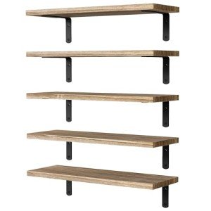 Rustic Brown Floating Wall Shelves – 5 Set