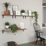 Rustic Brown Floating Wall Shelves – 5 Set