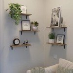 Rustic Brown Floating Wall Shelves – 5 Set