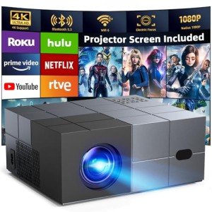 WiFi Bluetooth 1080P Projector with Screen