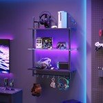 LED Floating Shelves with Hooks for Mancave