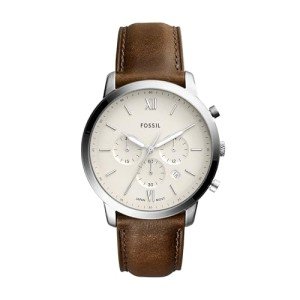 Fossil Silver & Brown Leather Chronograph Watch